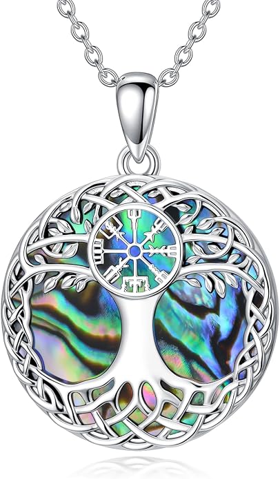 Tree of Life Necklace 925 Sterling Silver Abalone Shell Celtic Knot Tree Pendant Necklace Jewelry Gifts for Women Birthday Christmas