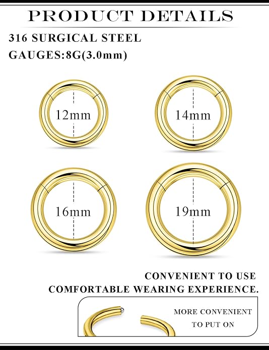 20G 18G 16G 14G 12G 10G 8G 6G Nose Rings Hoops 316l Surgical Steel Clicker Septum Lip Ring Tragus Helix Daith Rook Conch Snug Cartilage Lobe Earrings Hoop Piercing Jewelry For Women Men