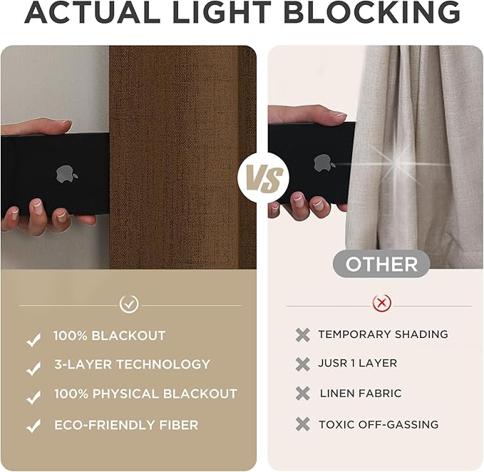 Joydeco Linen Blackout Curtains for Bedroom - 100% Light Blocking 1 Panels, Cappuccino Drapes 70" W x 90" L, Thermal Insulated Room Darkening Curtains for Living Room, Rod Pocket & Back Tabs