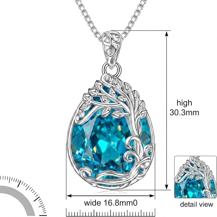 Teardrop Moonstone Necklace for Women Tree of Life/Filigree Birthstone Pendant Necklace Jewelry