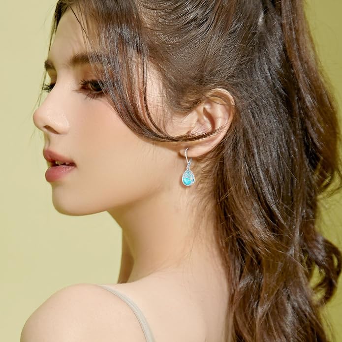 Tree of Life/Cat/Turtle/Butterfly/Flower/Celtic/Turquoise/Moonstone Dangle Earrings for Women Sterling Silver Cute Animals Drop Earrings Jewelry Gifts
