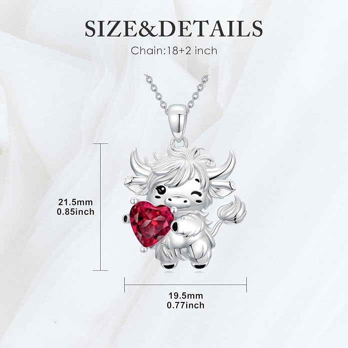 PELOVNY Teddy Bear Necklace for Women 925 Sterling Silver Bear/Highland Cow/Fox/Cat/Axolotl Birthstone Necklace Christmas Birthday Jewelry Gifts for Mom Daughter Wife Sister