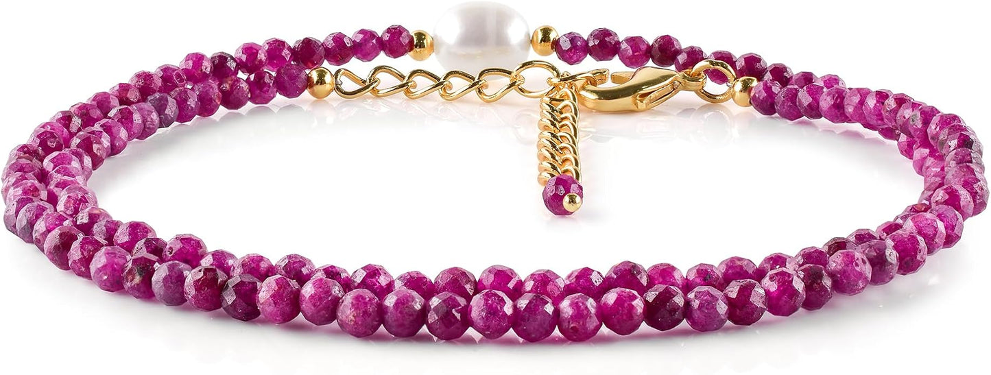InfinityGemsArt Gemstone Gold Necklace For Women, Birthstone Natural Crystal Stone With Freshwater Pearl Beaded Jewelry, Gold Plated 18 Inch Chain