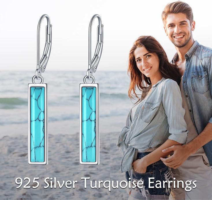 CRMAD Abalone Shell Bar Earrings for Women Sterling Silver Leverback Earrings Abalone Jewelry Gift