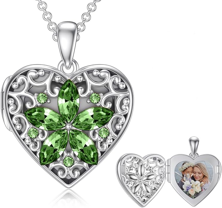 Dorunmo Personalized Locket Necklace 925 Sterling Silver that Holds Pictures Butterfly Birthstone Photo Heart Locket Custom Jewelry Congratulations New Beginnings New Job Gifts for Women
