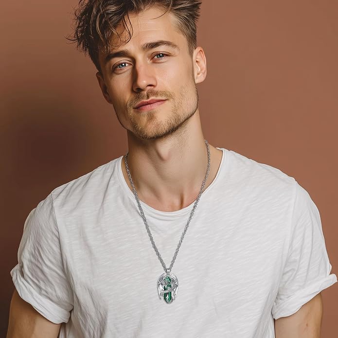 INFUSEU Unique Dragon Necklaces with Healing Crystal Stone for Men Women, Personalized Spiritual Gifts, 24 Inch Chain