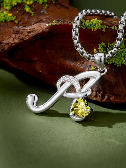 Birthday Gifts for Women Alphabet A to Z Initial Birthstone Pendant Necklaces for Women - 18k White Gold Plated Personalized Name Jewelry Anniversary Graduation Gifts for Wife Her Daughter Girlfriend(with Gift Box)
