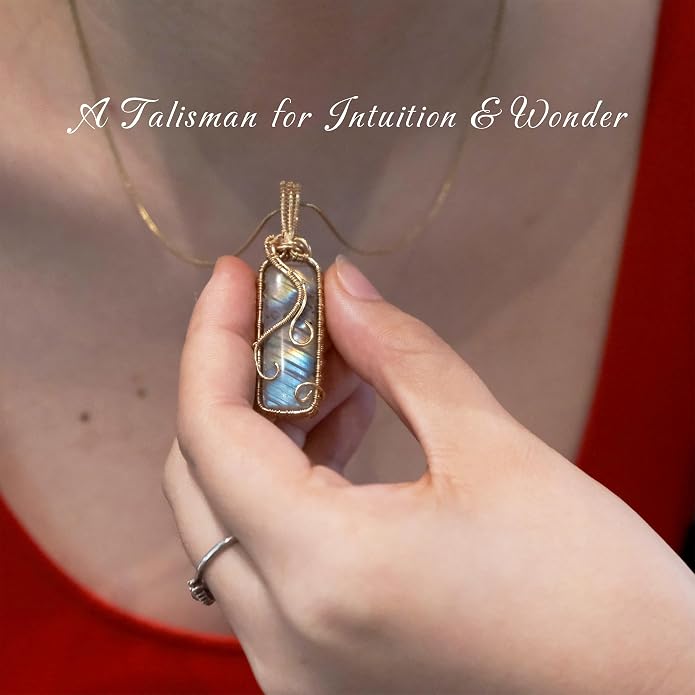 Natural Faceted Labradorite Pendant Necklace – Unique Stone of Magic & Transformation, Iridescent Flash Gemstone Jewelry, Handmade Healing Crystal Gift for Women, Birthday, Anniversary, Spiritual Awakening & Intuition