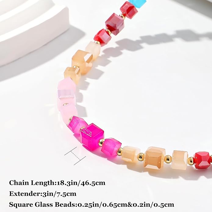 LALAPPLE Colorful Beaded Gemstone Necklace for Women, Boho Rainbow Bead Choker with Natural Stone Crystal Beads, Handmade Summer Beach Necklace Jewelry