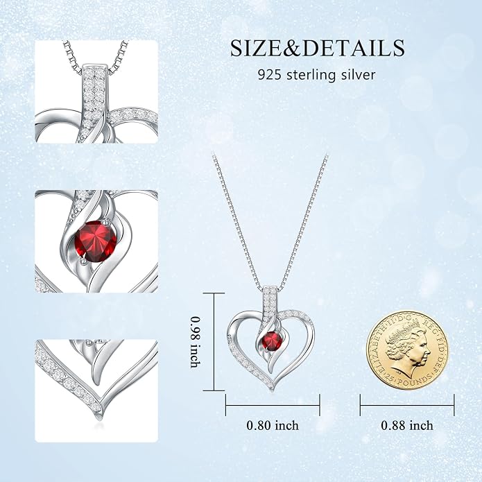 Birthstone Necklace Gifts for Women, 18K Gold-plated Sterling Silver Love Heart Necklace Durable Box Chain Women Jewelry Gifts for Her 20"