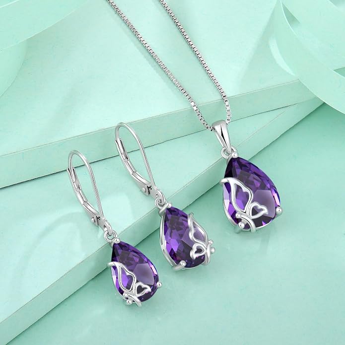 Teardrop Necklace 925 Sterling Silver Butterfly Pendant Necklace Birthstone Jewelry for Women
