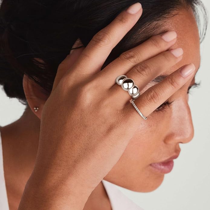 Chunky Dome Rings for Women and Men Cute Fat Puffy Statement Thumb Band High Polished Comfort Bubble Stackable Ring Size 5-10（Gold and Silver）