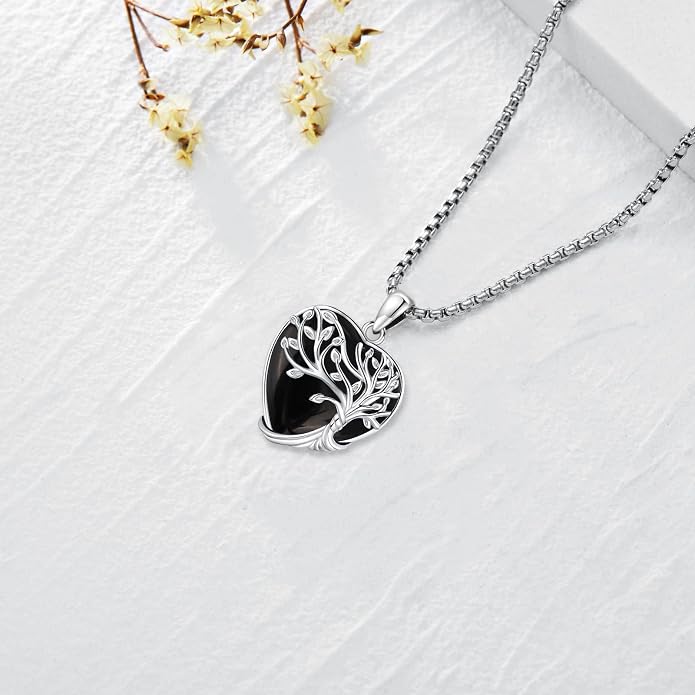 Turquoise/Amethyst/Moonstone/Black Onyx Tree of Life Necklace for Women Hummingbird Necklaces White Gold Plated Copper Jewelry