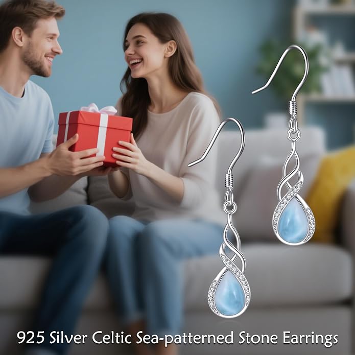 Larimar/Turquoise/Moonstone/Black Onyx/Abalone Shell Earrings for Women Sterling Silver Drop Earrings Jewelry Gift for Women