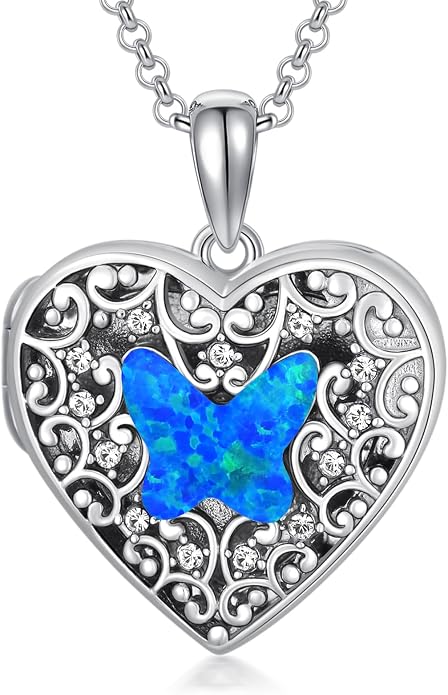 Dorunmo Personalized Locket Necklace 925 Sterling Silver that Holds Pictures Butterfly Birthstone Photo Heart Locket Custom Jewelry Congratulations New Beginnings New Job Gifts for Women