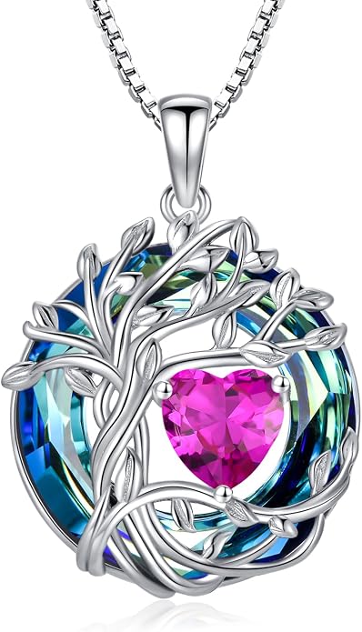 TOUPOP Tree of Life Birthstone Necklace Sterling Silver Pendant Birthstone Necklaces with Blue Crystal Anniversary Birthday Jewelry for Women Mom Wife Her