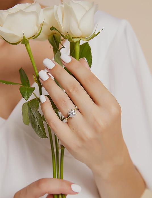 EAMTI 1.5CT 925 Sterling Silver Engagement Rings Round Cut Solitaire Cubic Zirconia CZ Wedding Promise Rings for Her Wedding Bands for Women Size 3-11