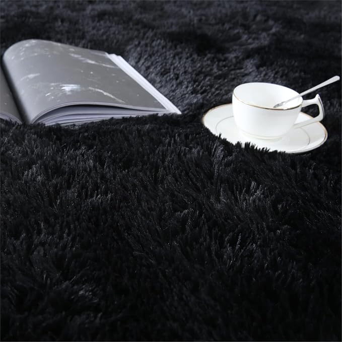 Black Fluffy Rug 4x6 for Bedroom - Soft Plush Carpet for Bedside | Wake Up Softer - Microfiber Shag Pile Wraps Bare Feet In Warmth The Moment You Step Out Of Bed, Every Morning