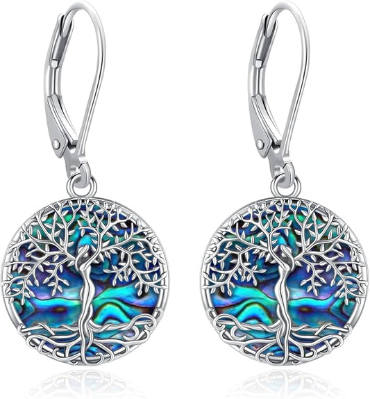 Black Cat/Turtle/Moonstone//Turquoise/Flower/Tree of Life Earrings Sterling Silver Cute Animal Leverback Dangle Earrings Jewelry Gifts