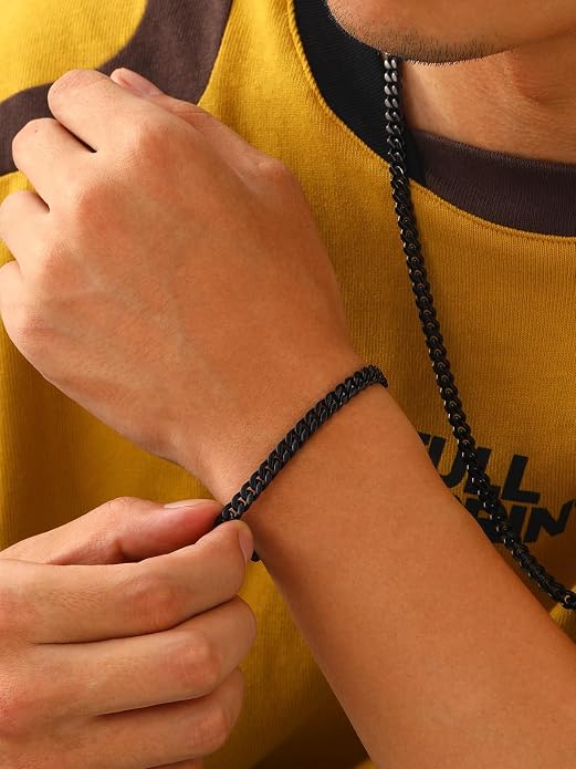 U7 Cuban Link Bracelets for Men Stainless Steel Wrist Bracelet Silver Black Gold Cuban Hand Chain Bracelet for Mens Women, 5/7/9/12mm Width, 7.5/8.3/9 Inch Length Classic Jewelry with Box Packed