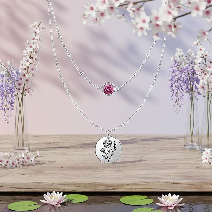 Layered Necklaces for Women S925 Sterling Silver 14k Gold Plated Cross Jesus Tulip Birth Month Flower Necklace Pendant Jewelry Mothers Day Birthday Gifts