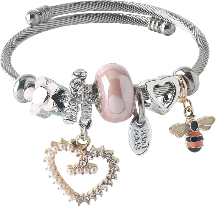 DS Charm Bracelets for girls,exquisite cute cartoon friendship bracelets Silver Stainless Steel Bangle with birthday Gift box, Adjustable girls jewelry Suitable for holiday gifts