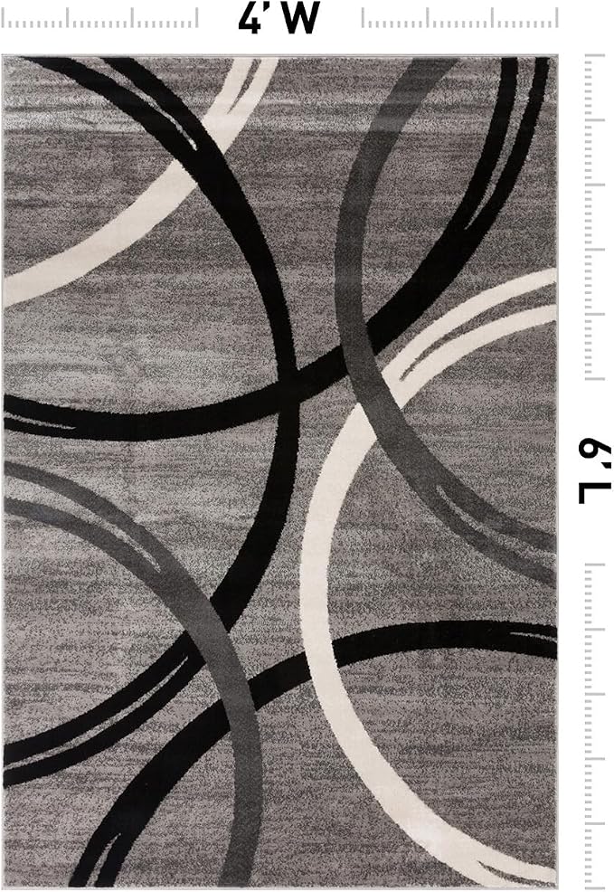 Rugshop Wavy Circles Jute Backing Living Room Office Area Rug Gray 4' x 6'
