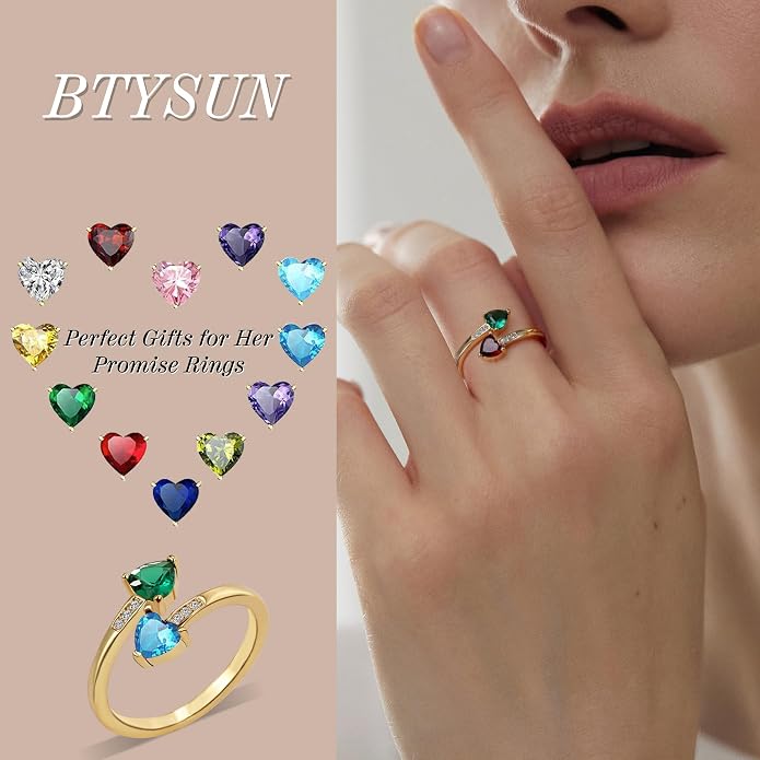 Btysun Mothers Day Gifts, Birthday Gifts for Women Non Tarnish Gold Rings Adjustable 1-12 Birthstone Rings Birthday Gift for Wife Mom Stocking Stuffers Promise Ring Anniversary Wedding Jewelry