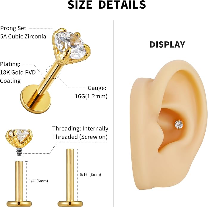 FINE4U 16G ASTM F136 Titanium Dragon Claw Piercing Jewelry Stud with 6mm 8mm post for Conch Helix Tragus Flat, Hypoallergenic Internally Threaded