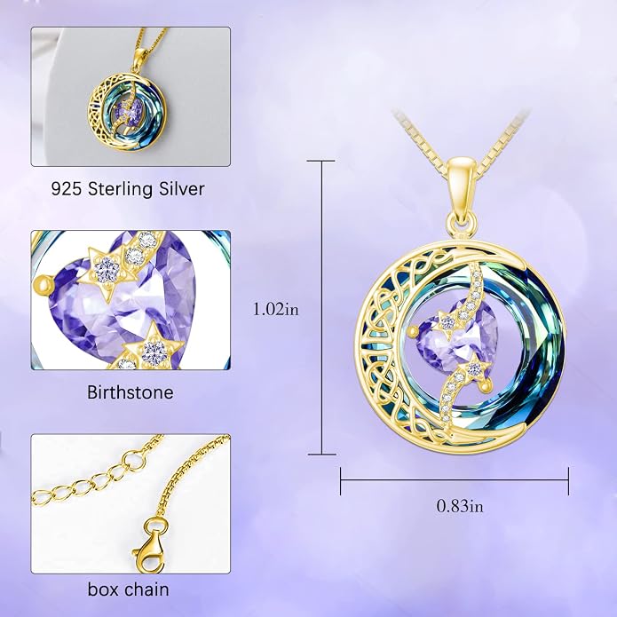 TOUPOP Birthstone Necklace 925 Sterling Silver Moon and Star Pendant Celtic Moon Jewelry with Blue Crystal Anniversary Birthday Gifts for Women Mom Wife Her