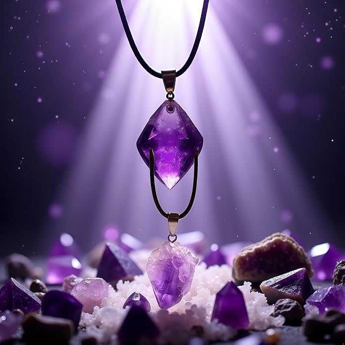 Purple Natural Amethyst Raw Stone Pendant Necklace for Women Men Raw Amethyst Pendant Crystals Necklaces Reiki Meditation Therapy