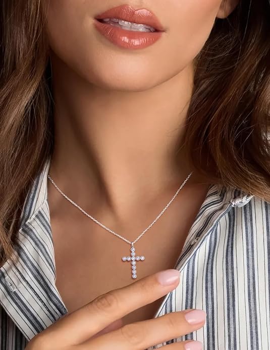 Sterling Silver Cross Necklace for Women Birthstone Religious Jewelry