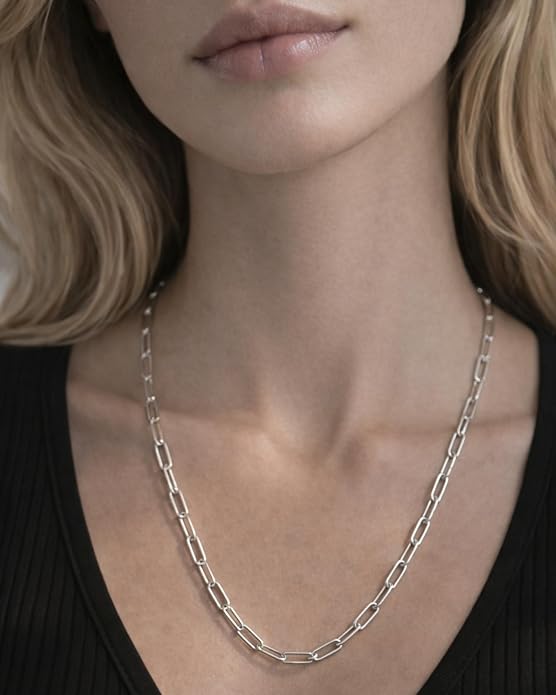 Paperclip Chain Necklace for Women | Sterling Silver or 14K Gold Plated | 2.8mm 3.2mm 5.5mm | 16–30 Inch Italian Link Layering Chain