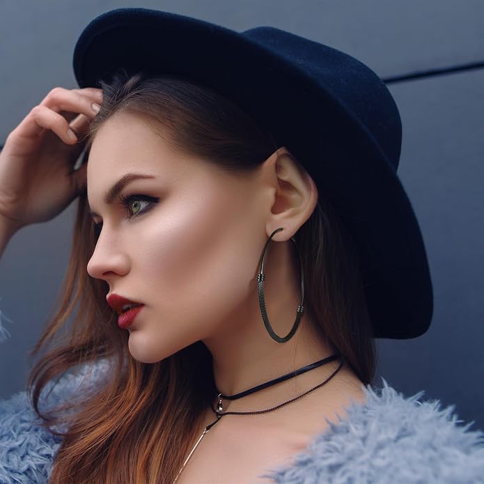 PROSTEEL 30/40/60/80/100mm Chunky Hoop Earrings For Women Gold Plated/Black Stainless Steel Hoops Earrings Statement Jewelry