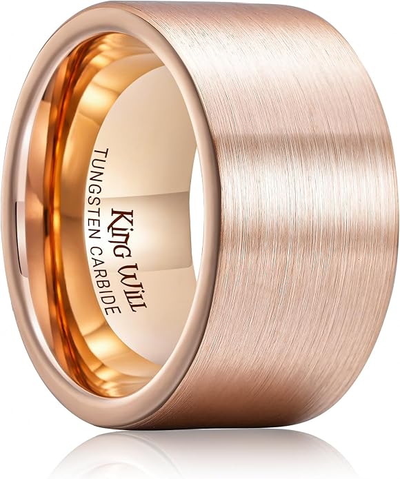 King Will Basic Gold/Rose Gold/Brown Plated Tungsten Wedding Band for Men/Women, 2mm/4mm/6mm/8mm/10mm/12mm Width Band Rings, Pipe Cut Matte Brushed Finish Cigar Band Ring Comfort Fit