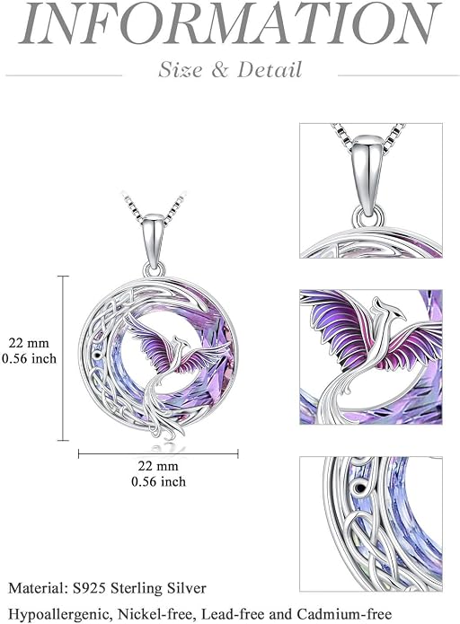TOUPOP Phoenix Necklace 925 Sterling Silver Crystal Pendant Phoenix Rising Jewelry Women Birthday Mothers Day Gifts for Women
