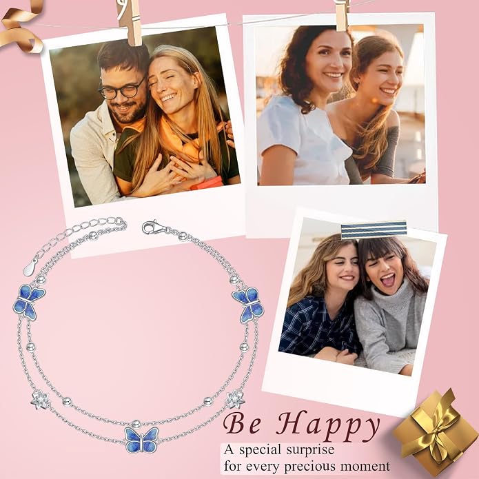 S925 Sterling Silver Ankle Bracelets Butterfly/Evil Eye/Anchor/infinity/Beach Anklet for Women Opal Moonstone Foot Chain Beach Jewelry