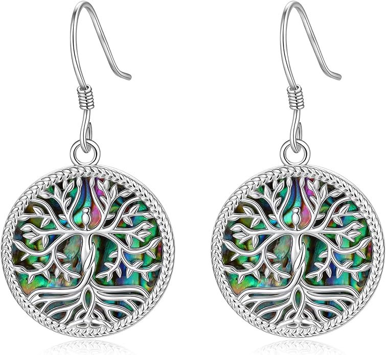 Tree of Life Earrings for Women Sterling Silver Abalone Tree of Life Dangle Drop Earrings Jewelry Gift for Women