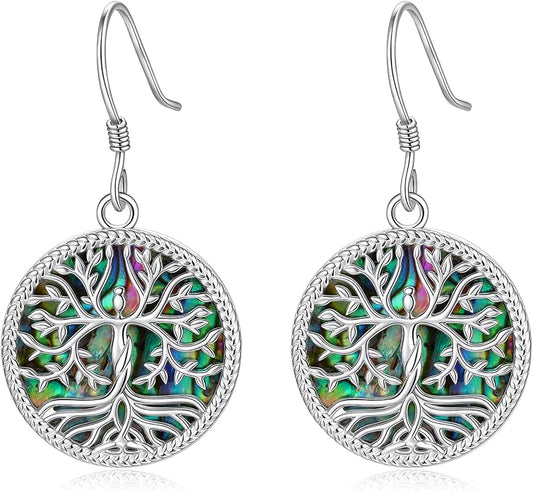 Tree of Life Earrings for Women Sterling Silver Abalone Tree of Life Dangle Drop Earrings Jewelry Gift for Women