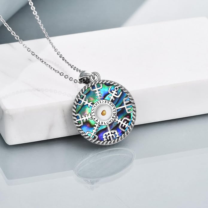 Viking Compass Necklace Sterling Silver Runes Vegvisir Pendant Necklace Mothers Day Jewelry Gift for Women Mom