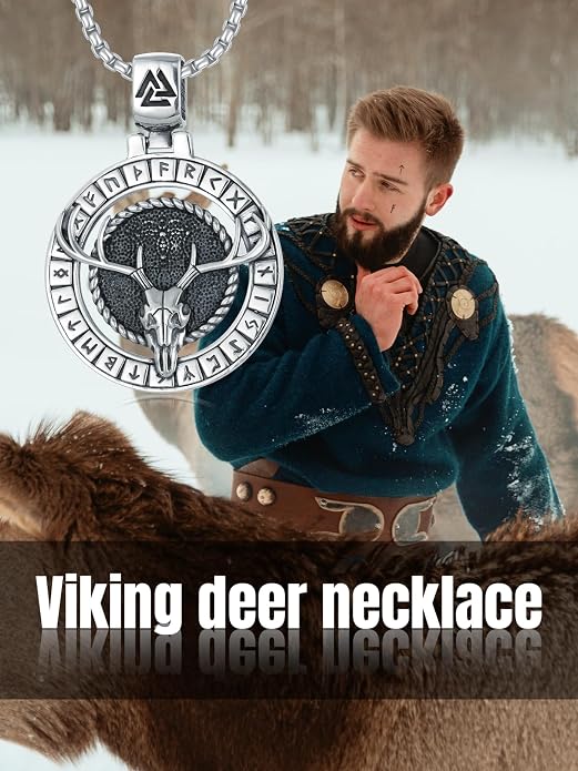 Viking Necklace for Men Women 925 Sterling Silver Norse Jewelry Fathers Mothers Day Anniversary Birthday Gifts for Mom Dad Husband Brother (with Gift Box)