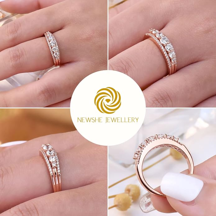 Newshe Jewellery Moissanite Wedding Bands for Women Eternity Ring 925 Sterling Silver Engagement Anniversary Stacking Size