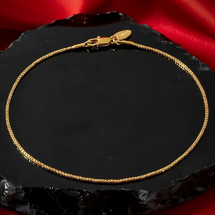 LIFETIME JEWELRY 24K Gold Anklets for Women – Twisted Box Chain Ankle Bracelet 10X Thicker Real Gold Plated – Made in USA with Lifetime Replacement