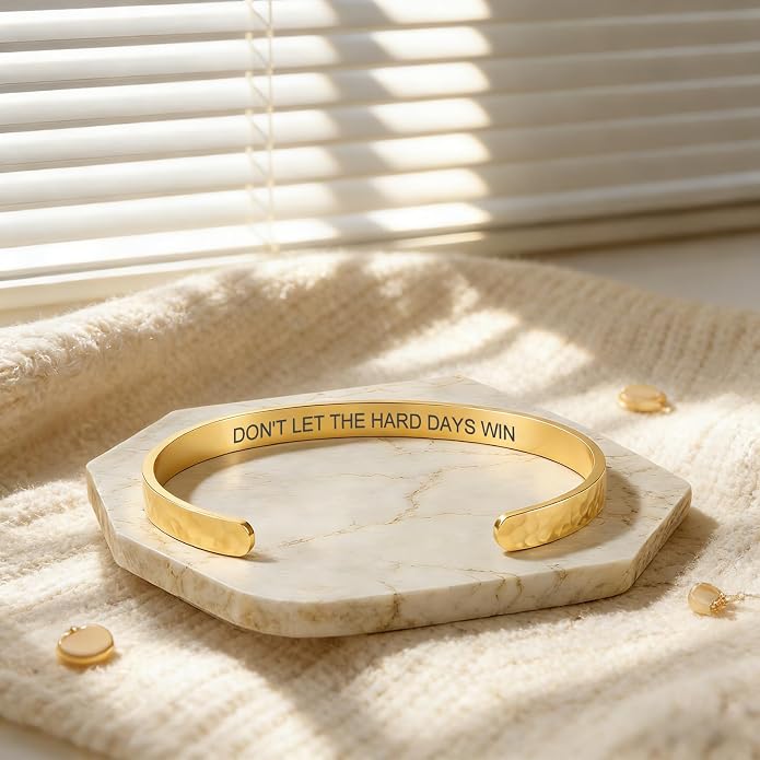 Inspirational Bible Verse Cuff Bracelet for Women, 18K Gold Plated Hammered Bangle, Christian Faith Jewelry Gift, Adjustable Non Tarnish