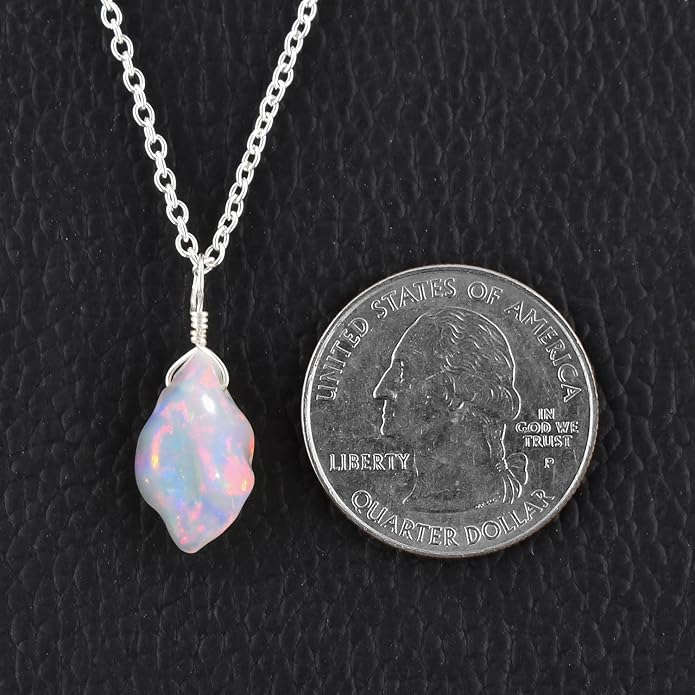 Raw Gemstone Dainty Pendant Necklace for Women, Natural Birthstone Handmade Jewelry, Healing Chakra Crystal, Silver Plated Chain 18" Birthday Gift for Her