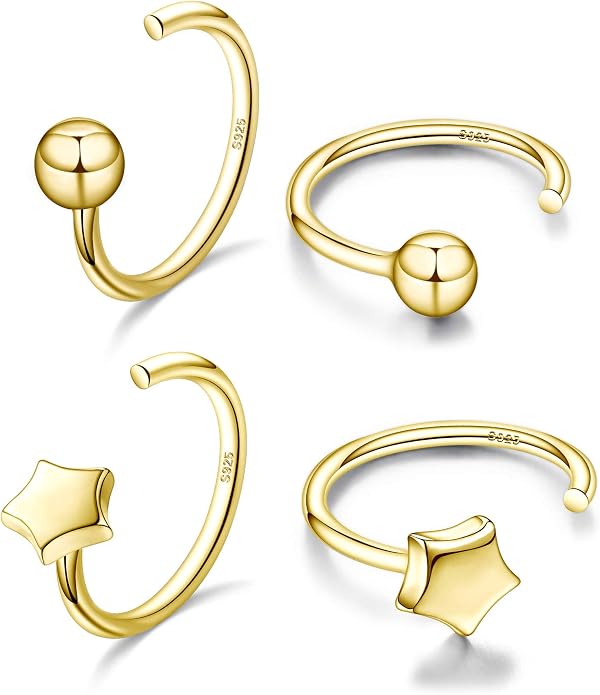 CHIC & ARTSY 925 Sterling Silver Half Hoop Earrings for Women, Small Huggie Hoops Set with Ball Bar Star Moon Cross & Pearl, Lightweight Comfort Fit Everyday & Sleep Earrings
