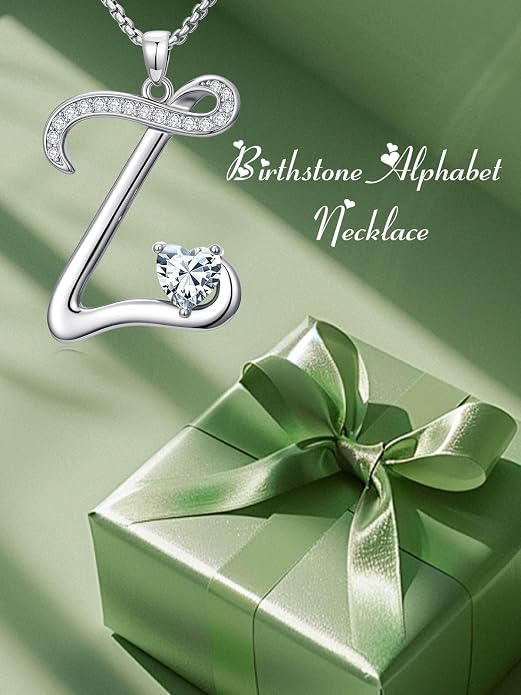 Birthday Gifts for Women Alphabet A to Z Initial Birthstone Pendant Necklaces for Women - 18k White Gold Plated Personalized Name Jewelry Anniversary Graduation Gifts for Wife Her Daughter Girlfriend(with Gift Box)