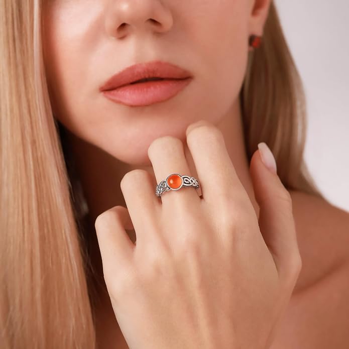Silvershake 7MM Round Shape Gemstone White Gold Plated or Yellow Gold Plated 925 Sterling Silver Scroll/Filigree Celtic Knot Braided Solitaire Ring Jewelry for Wo