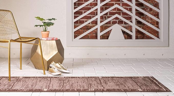Unique Loom Autumn Collection Modern Contemporary Casual Abstract Area Rug (Brown/ Beige Border, 2 x 6 ft Runner)