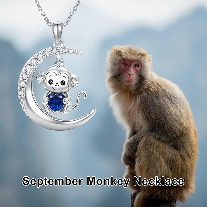 PROESS Animal Birthstone Necklace 925 Sterling Silver Otter/Axolotl/Hippo/Elephant/Dachshund/Monkey/Red Panda Pendant Necklace Animal Birthstone Jewelry Gifts for Women
